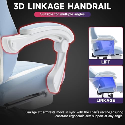 Image of Gaming Chair with Footrest and Massage Lumbar Support, Ergonomic Computer Gamer Chair, Office Video Game Chairs (Cyan White)