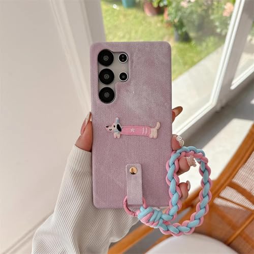 Coque cuir violet Galaxy S23 Ultra antichoc motif cowboy cordon