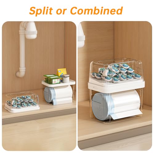 2-in-1 Trash Bag Holder Laundry & Dishwasher Pods Container,Garbage Bag Dispenser with Removable Lids,Kitchen Organizer and Under Sink Storage Box #4
