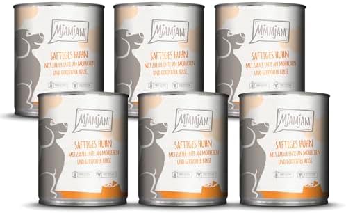 MjAMjAM - Premium Nassfutter für Hunde - saftiges Huhn mit zarter Ente an Möhrchen und gekochter Hirse, 6er Pack (6 x 800 g), getreidefrei mit extra viel Fleisch