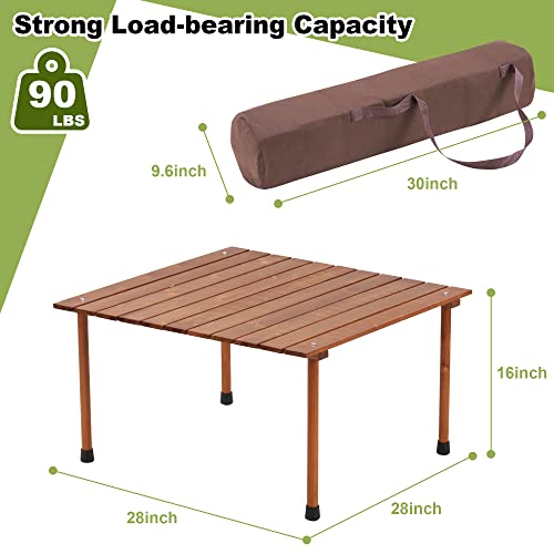 Habutway 【2023 Upgrade New Zealand Wood】 Portable Picnic Table Compact Beach Table For Sand 28X28In Mini Roll Up Camping Folding Table With Carry Bag For Picnic, Camping, Living Room(Brown) #TOP1