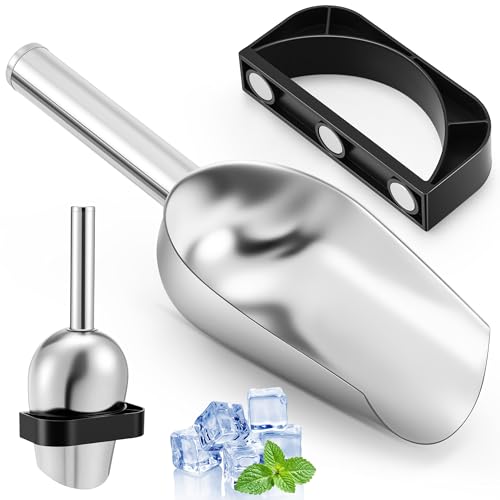Image of Ice Scoop with Magnetic Scoop Holder Compatible with GE Opal 2.0 Nugget Ice Makers, 9 In Low-Carbon Stainless Steel Alloy Scooper for Kitchen Refrigerator Accessory Pet Food Scooper(Black)