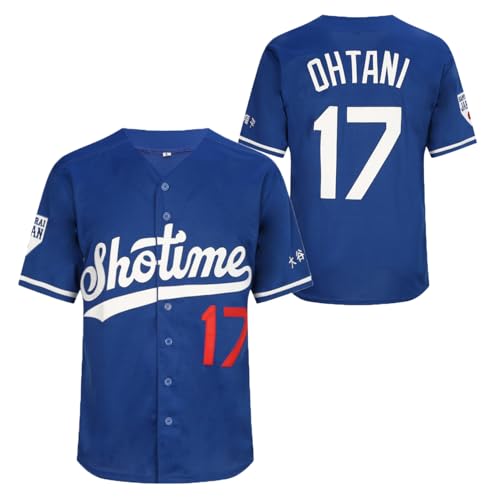 BRFOX Camisetas masculinas Shotime 17# Ohtani beisebol bordado hipster uniforme hip hop, Azul, P