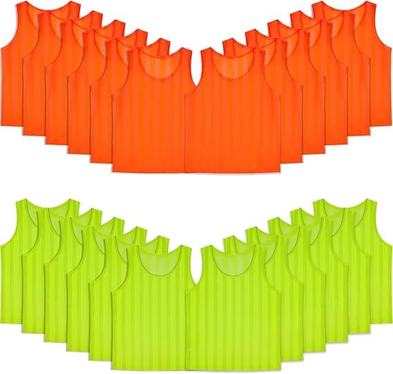 Malloom 24 Stück Fußball Leibchen für Erwachsene, ohne Logo Trainingsleibchen Fussball Leibchen Kinder Erwachsene, Team-Spiel Bibs für Fußball, Basketball, Volleyball - Grün & Orange