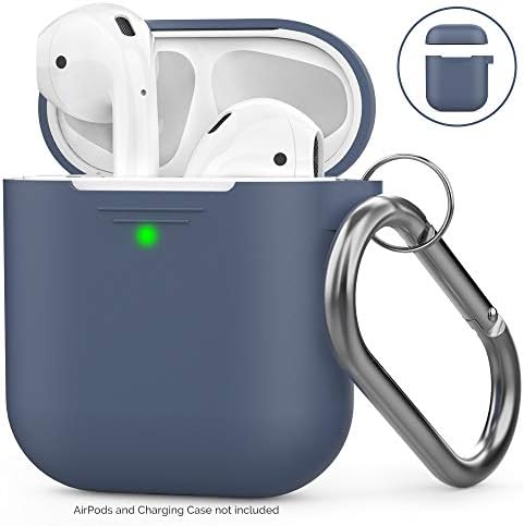 AhaStyle AirPods Case Cover Silicone [Front LED Visible & Supports Wireless Charging] Compatible with Apple Airpods 2&1(2019)(Without Carabiner, Navy Blue)