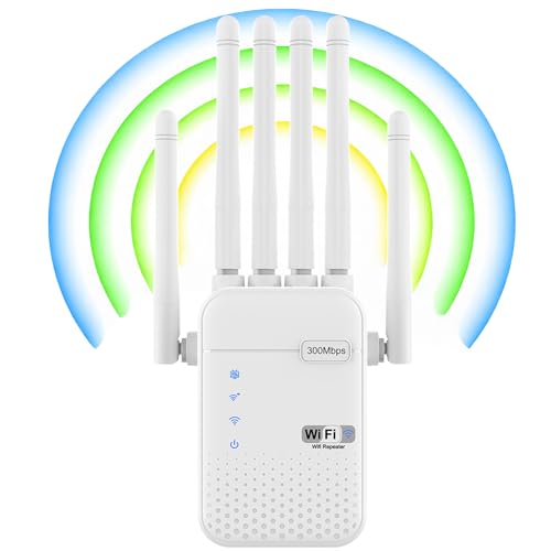 Repetidor WiFi,Amplificador Señal WiFi,Señal Cobertura hasta 1200 Metros Cuadrados,Repetidor WiFi Largo Alcance,6 Antenas Externas,2 Puertos WAN/LAN,Amplificador/Extensor de WiFi,Instalación Sencilla
