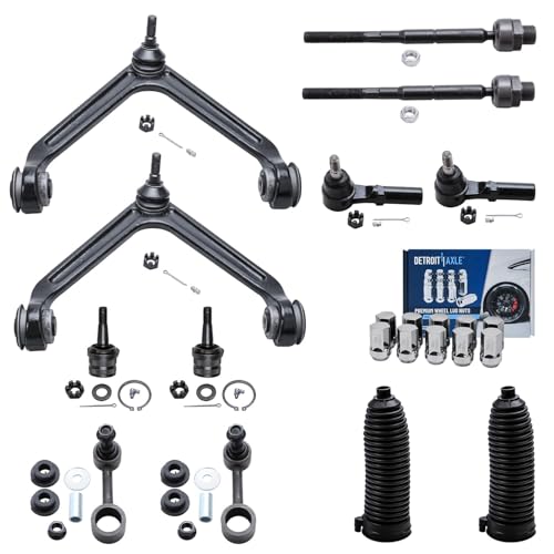 Image of Detroit Axle - Front End Control Arms Kit for 07-09 Chrysler Aspen, 06-09 Dodge Durango, Upper Control Arms + Ball Joint Tie Rods Boots Wheel Lug Nuts Rear Sway Bars 2006 2007 2008 2009 Replacement