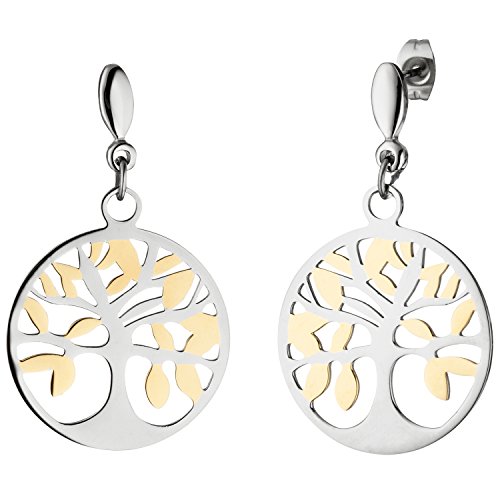 Jobo Damen-Ohrhänger Lebensbaum aus Edelstahl Bicolor