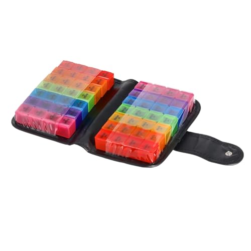 Pillenbox 14 Tage 4 Fächer mit Schwarzen Etui Pillendose Medikamentenbox Tablettenbox Tablettendose