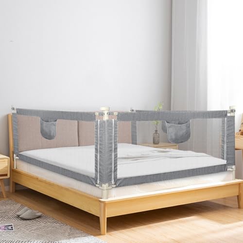 HUOLE Barrière de Lit Bébé Anti-Chute avec 24 Hauteurs Réglables, Rail de Lit de Sécurité avec Protection à Double Verrouillage, Conception de Levage Unilatéral-1,5 m - Gris