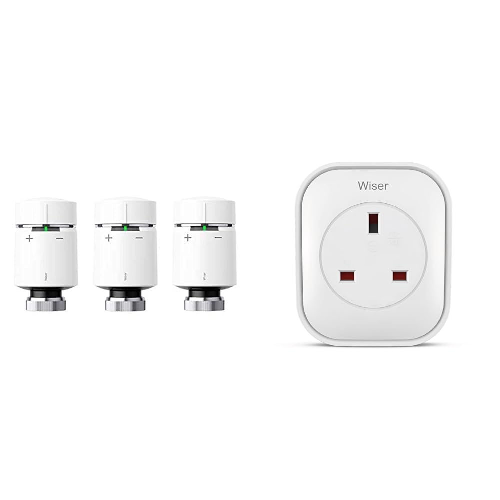 Drayton by Schneider ElectricWiser Smart Heating Radiator Thermostat Multipack, White & Drayton Wiser Smart Plug & Extender - Works with Amazon Alexa, Google Home, IFTTT