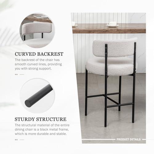 Image of Cinxzar Boucle Bar Stools Set of 4, Grey Counter Height Bar Stools with Backs, Modern Barstools for Kitchen Island, Pub, Club
