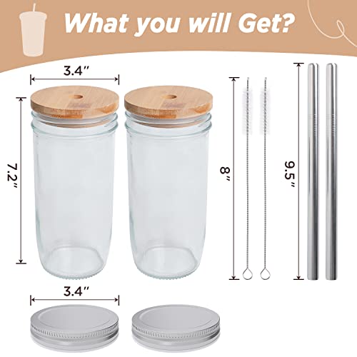 Mcleanpin 24Oz Iced Coffee Cups With Lids And Straws Reusable Glass Boba Cups,Mason Jars Drinking Glasses With Lid And Straws Iced Coffee Tumbler For Travel #TOP7