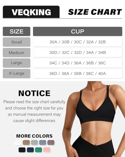 Image of VEQKING Seamless V-Neck Cross Back Women Sports Bra for Small Chest, 3 Pack | Made for A-C Cups, Spaghetti Straps, Removable Padded, Comfort Wireless for Low Impact Workout: Yoga, Lounging & Daily Wear