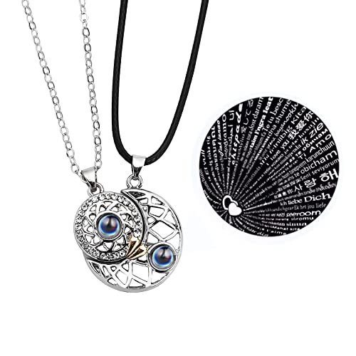 NEWITIN Magnetic Couple Necklace for Him and Her, Projection Matching Couple Necklaces for Him and Her, Sun & Moon Magnetic Couple Love Matching Necklaces for Couples or Best Friends