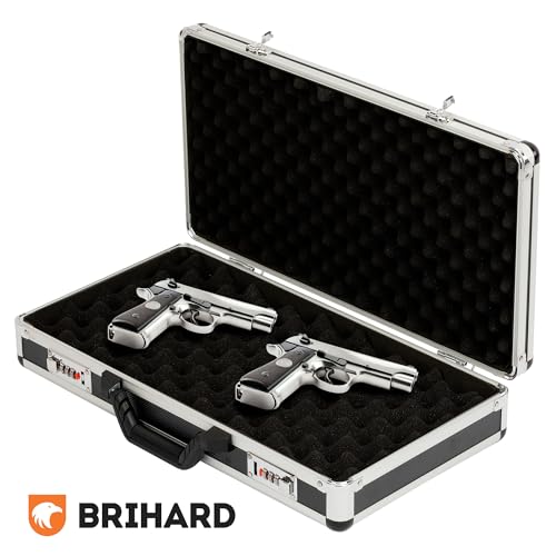 Brihard Pistol Extra Strong Case Mit Zwei Zahlenschlössern, Tragbarer Waffenkoffer mit Alurahmen, sichere Aufbewahrung, Schaumstoffgedämpft, Extrem Sichere Tragebox für Waffen, Munition und Zubehör