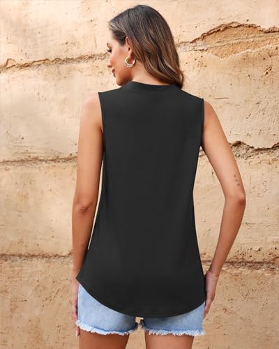 WNEEDU Womens Summer Tank Tops 2026 Trendy Causal Ladies Sleeveless V Neck Pleated Dressy Blouse Shirts Black S — view 2