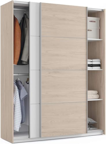 Armario de 180 cm de ancho x 240 cm de alto: Diseños y precios para tu hogar MUEBLES PITARCH | Armario Dormitorio Ropero 2 Puertas Correderas Perfil Aluminio 2 Barras, Blanco y Roble Aurora, 200x150x62cm (Alto x Ancho x Fondo), Moderno, Modelo Onix
