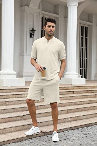 Survêtement 2 pièces homme beige ensemble jogging décontracté - 2