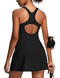 Ewedoos Athletic Dress for Women Tennis Dress with Shorts Underneath Easy Peezy Square Neck Workout Golf Summer Dresses Jet Black