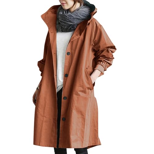 Chaqueta impermeable larga para mujer: impermeable con capucha y botones de viento 2
