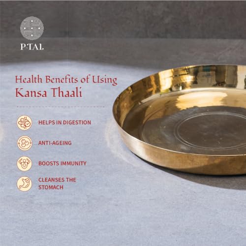 P-TAL Brass Thali 11" Pooja Thali/Serving Tableware 100% Pure Brass Plate Dinner Thali Set of 1