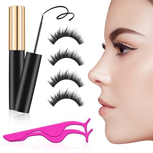 Magnetic Eyeliner Eyelash Kit -No Glue Reusable Silk False Lashes Dual Magnets Silk Eyelash Extensions