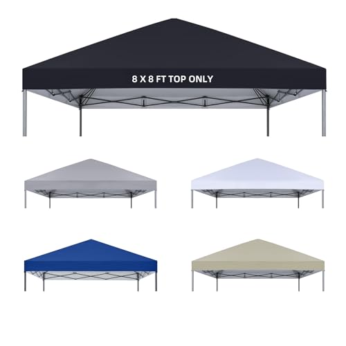 8x8 Canopy Replacement Top Only Waterproof Pop Up Canopy Tent Top Replacement Cover Roof with Windproof Ropes for Straight Leg Frame 420D Polyester for Outdoor Garden Pavilion Sun Shade(Black)