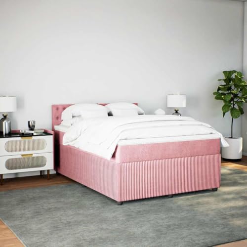 Boxspringbett mit Matratze Rosa 140x200 cm Samt Daybed Bettgestell Bed Frame Doppelbett für Wohnbereich Schlafzimmer Gästezimmer Herberge – Bild 3