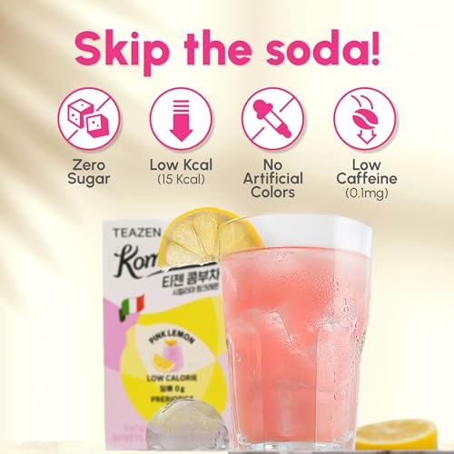 Image of TEAZEN Sicily Pink Lemon Kombucha Powder, Hydration Drink Mix, Sugar Free, Live Probiotics & Prebiotics, On-the-Go 10 Packets, 1.76oz