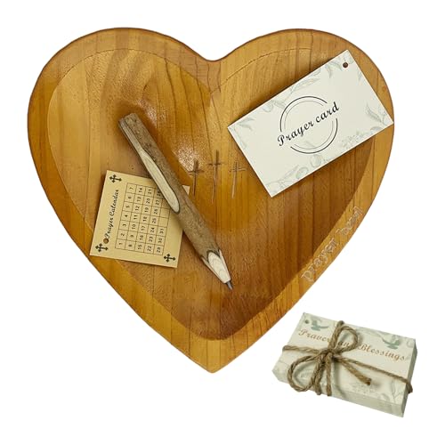 Pawnoc Wooden Heart Prayer Bowl with 30 Cards and Pencil Christian Gift