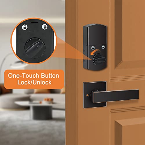 Electronic Keypad Deadbolt Lock And Handle Set, Keyless Entry Door Lock Deadbolt, Front Door Lock With Keypad And Handle For Left Or Right-Hand Doors, Auto Lock,Easy To Install, 50 User Password Black #TOP5