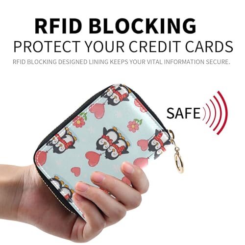 Colorful Women Wallet Small RFID Blocking Credit Card Wallets Cute Cartoon Penguins Heart Balloon Travel Wallet with Zipper2