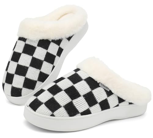 UBFEN Womens Slippers Classic Plaid Winter Warm with Memory Foam Fluffy House Shoes Platform Indoor Bedroom