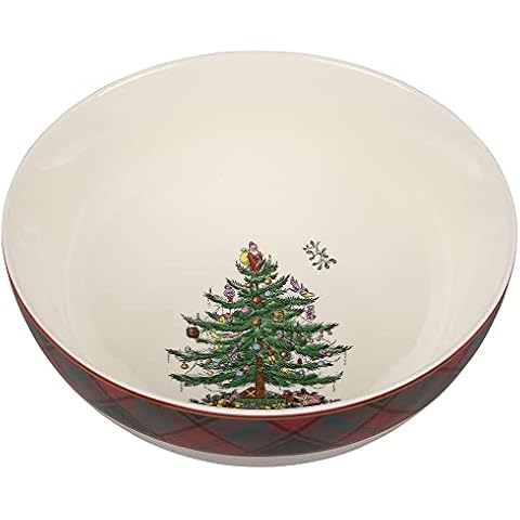 Spode Christmas Tree Tartan Collection Salatschüssel | Maße: 25,4 cm | Servierschale für Salat und Nudeln | aus feinem Knochenporzellan | mikrowellen- und spülmaschinenfest Cover