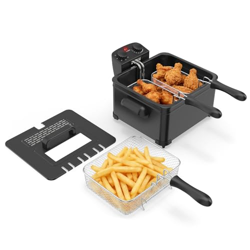 COSTWAY Fritteuse 3L, 2000 W Friteuse mit Öl, Fettfriteuse mit einstellbarem Thermostat 150-190℃ & Timer, herausnehmbarer Ölbehälter, Sichtfenster & Überhitzungsschutz, Schwarz (5 L)