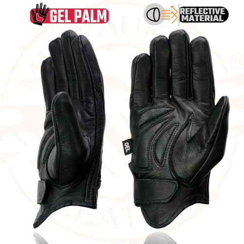 Milwaukee Leather Men's Black Leather ‘Reflective Skull’ Motorcycle Hand Gloves W/Gel Padded Palm MG7570 - Image 7