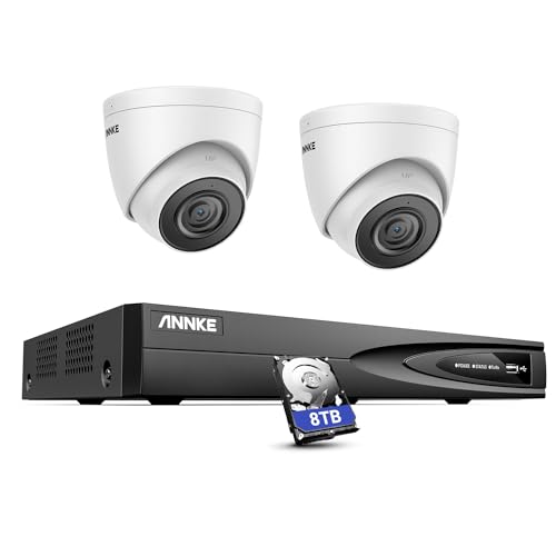 ANNKE 5MP Home Security Camera System, 12MP H.265+ NVR for 24/7 Reocrding, 2pcs 5MP 3K PoE IP Turret Camera Wired, Human&Vehicle Detection, IP67 Weatherproof, Color Night Vision, 8TB HDD Included