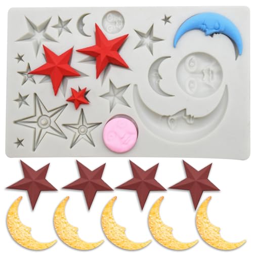 Dewocke Stampi in silicone a forma di luna e stella, sole, luna, stelle, set per decorare torte, fondente, cioccolato, argilla polimerica per feste, decorazioni per matrimoni, strumenti da forno
