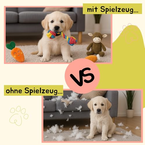 BALLONTE Welpenspielzeug Set 7-teilig für kleine Hunde – Kau- & Quietschspielzeug, Robustes Seilspielzeug, Beschäftigung & Zahnpflege für Welpen – Ungiftige Materialien, Spielzeug gegen Langeweile