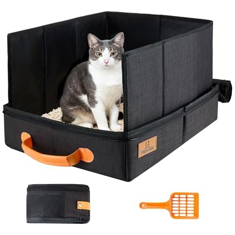 MORAIS Portable Travel Litter Box for Cats, 17.7"×13.5"×11" Collapsible Cat Litter Box with Lid, Leak-Proof Cat Litter Pan for Car Hotel Airplane, Waterproof & Easy to Carry- Black Cover