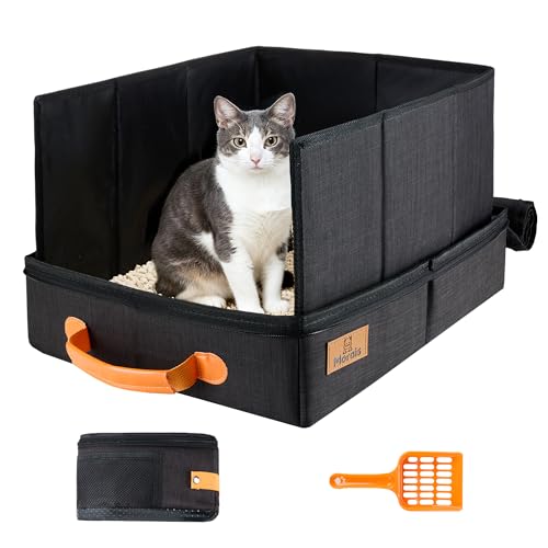 MORAIS Portable Travel Litter Box for Cats, 17.7"×13.5"×11" Collapsible Cat