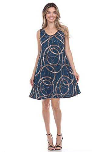 Jostar Women's Glitter Missy Tank Dress Sleeveless Glitter Medium Teal Lines #TOP1