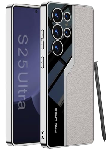 Furwabo Funda de Cuero para Samsung Galaxy S25 Ultra, Diseño de Automóvil Deportivo Ultrafino, Cuero Galvanizado de Lujo con Carcasa Silicona TPU a Prueba de Golpes para Samsung S25 Ultra (Beige)