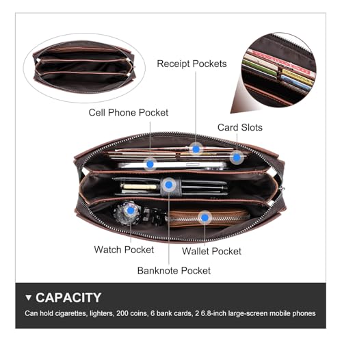 هيرام شنطة يد جلدية كلاسيكية للرجال مع قفل مرمز، شنطة يد للرجال للسفر، شنطة يد للاعمال وجواز السفر وبطاقة الائتمان والهاتف الخلوي، مضادة للسرقة