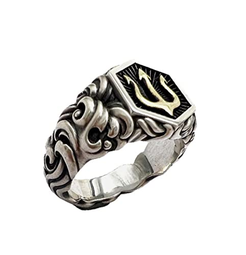 YAHOYA Punk Retro Poseidon Trident Ring Silver Color Open Ring Personality Men's Cool Trend Ring