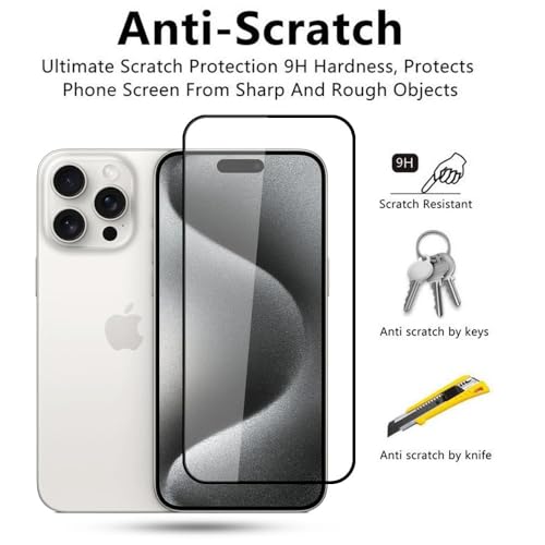 Image of SENBUN Tempered Glass Screen Protector Compatible for iPhone 15 Pro Max with Edge to Edge Coverage and Easy Installation Kit, Pack of 1, Black