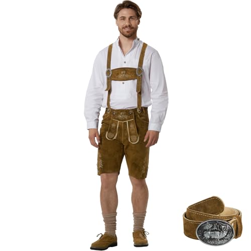 dressforfun Disfraz Oktoberfest con Pantalones Cortos Hombre, Traje Hombre Completo Estilo Bávaro, Ideal para Carnaval, Trajes y Eventos, Disfraz Adulto - Talla: 50 Pantalón Corto Aceituna