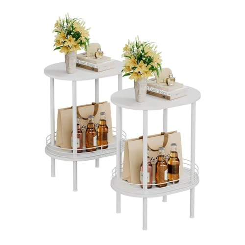 White Side Table Set of 2,Small Modern Round Side Table