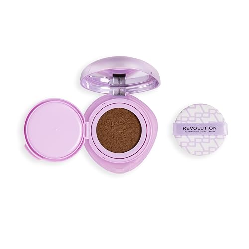 Image of Revolution Superdewy Cushion Foundation, Dark Neutral Warm | Matte Finish for Dark Circles, Redness & Blemishes, Vegan & Cruelty-Free, 0.11 fl oz